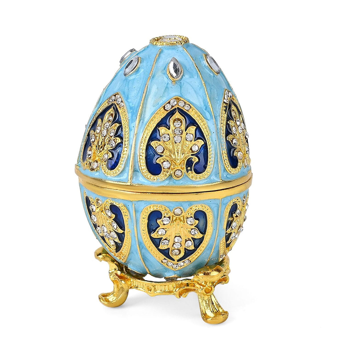 Hand-Painted Crystal Enamelled Easter Egg Trinket Box (Size 6x4 cm) - Blue &amp; Gold 7683326 0