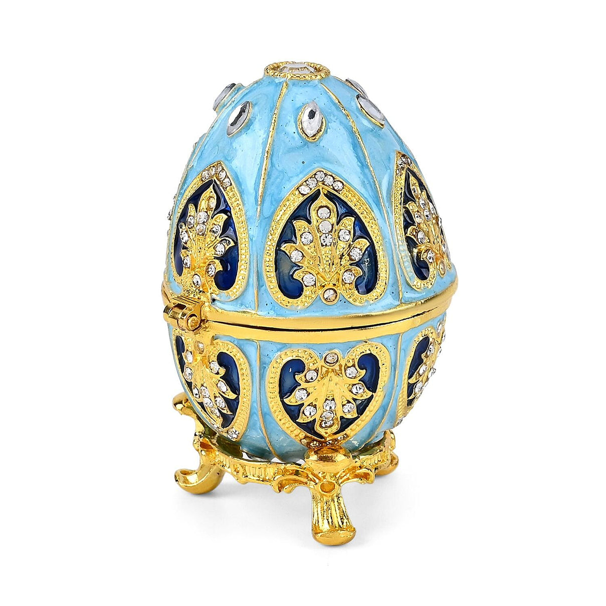 Hand-Painted Crystal Enamelled Easter Egg Trinket Box (Size 6x4 cm) - Blue &amp; Gold 7683326 2