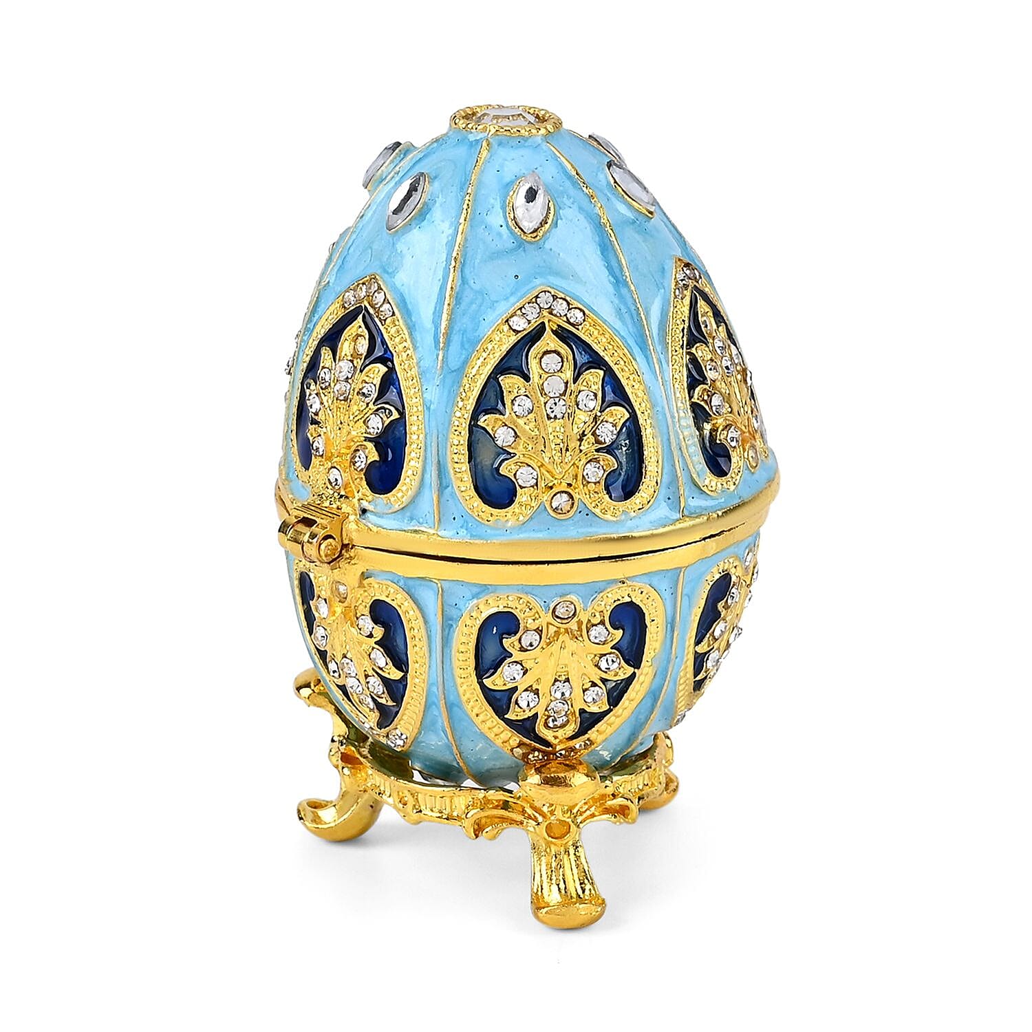 Hand-Painted Crystal Enamelled Easter Egg Trinket Box (Size 6x4 cm) - Blue &amp; Gold 7683326 2
