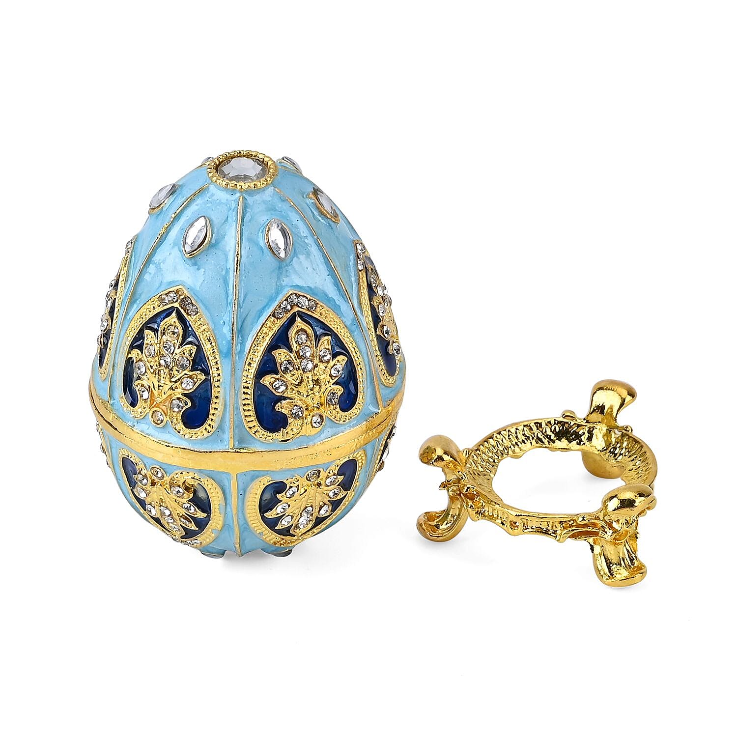Hand-Painted Crystal Enamelled Easter Egg Trinket Box (Size 6x4 cm) - Blue &amp; Gold 7683326 3