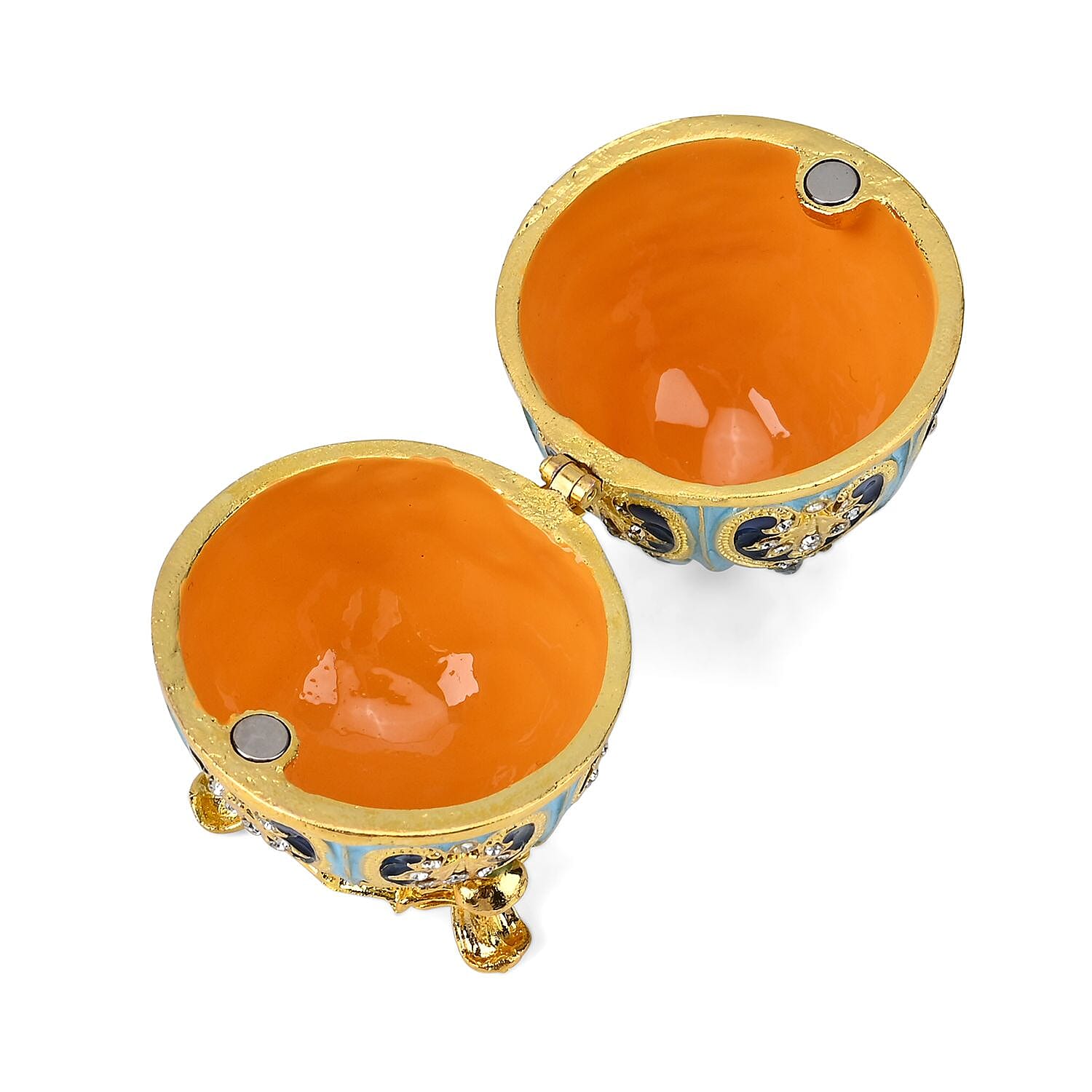 Hand-Painted Crystal Enamelled Easter Egg Trinket Box (Size 6x4 cm) - Blue &amp; Gold 7683326 4