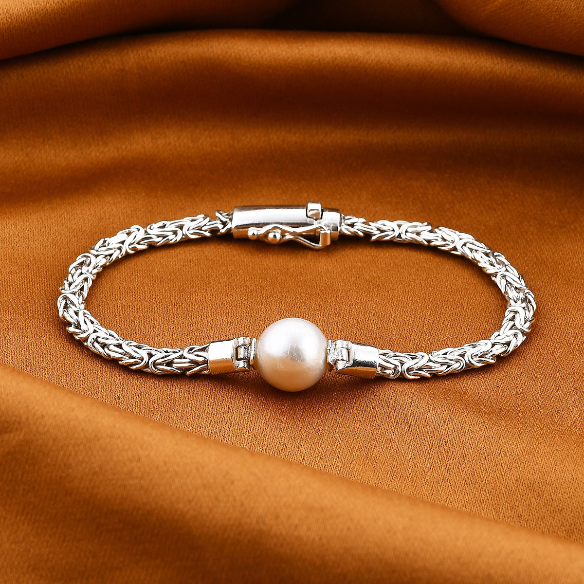 Edison Pearl Byzantine Bracelet (Size - 7) in Sterling Silver 7968552 1