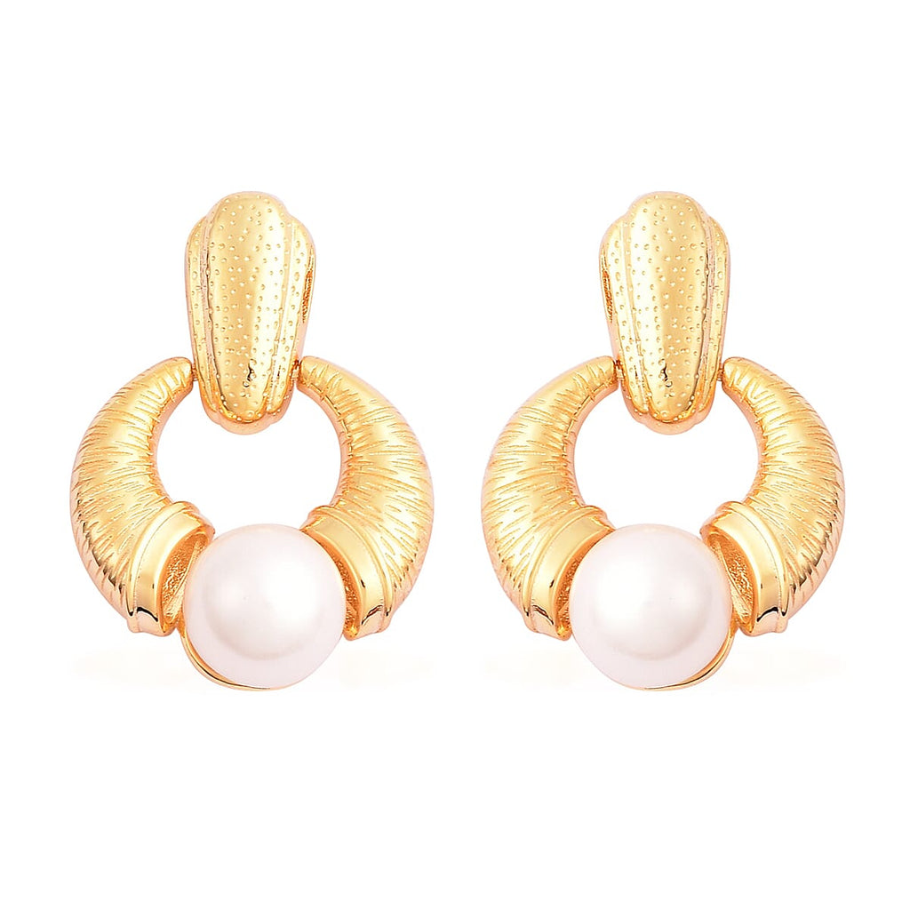 Edison Pearl Earrings with Push Back in Yellow Gold Plated Sterling Silver 16.13 Ct, Silver Wt. 6.60 Gms.