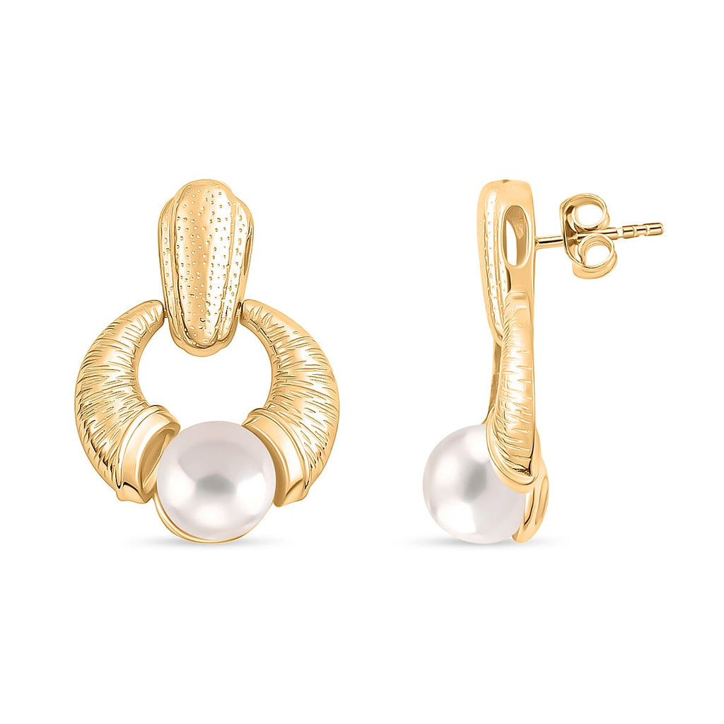 Edison Pearl Earrings with Push Back in Yellow Gold Plated Sterling Silver 16.13 Ct, Silver Wt. 6.60 Gms.