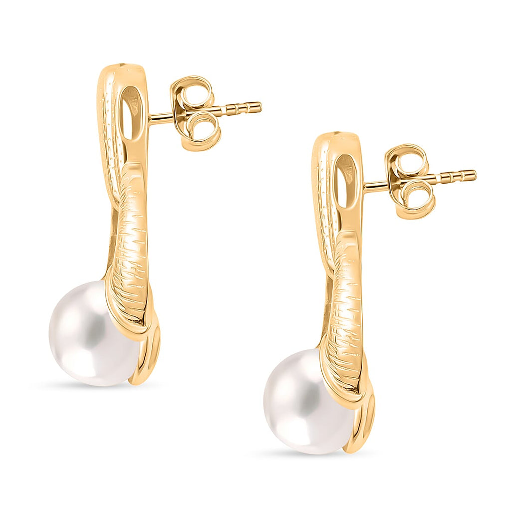 Edison Pearl Earrings with Push Back in Yellow Gold Plated Sterling Silver 16.13 Ct, Silver Wt. 6.60 Gms.
