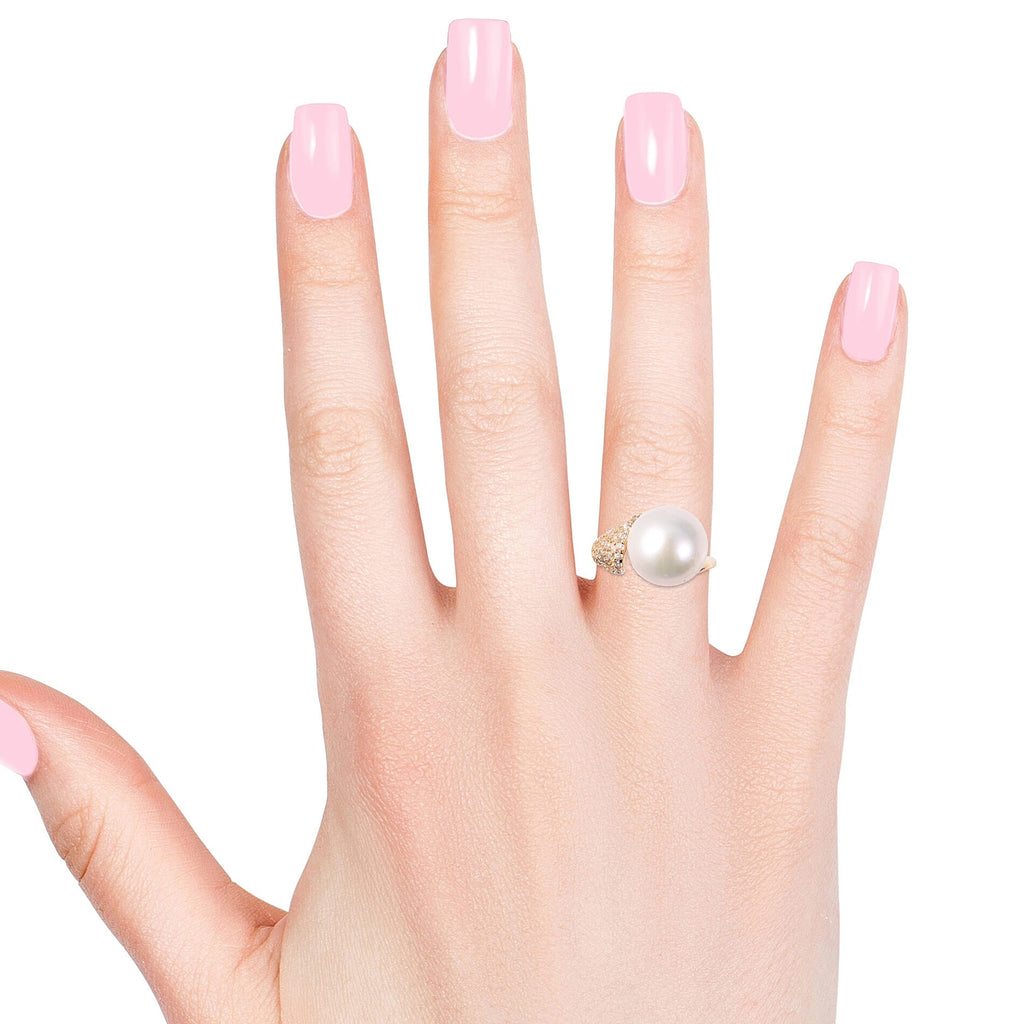 Edison Pearl (Rnd) & Natural Zircon Ring in Yellow Gold Plated Sterling Silver