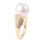 Edison Pearl (Rnd) & Natural Zircon Ring in Yellow Gold Plated Sterling Silver