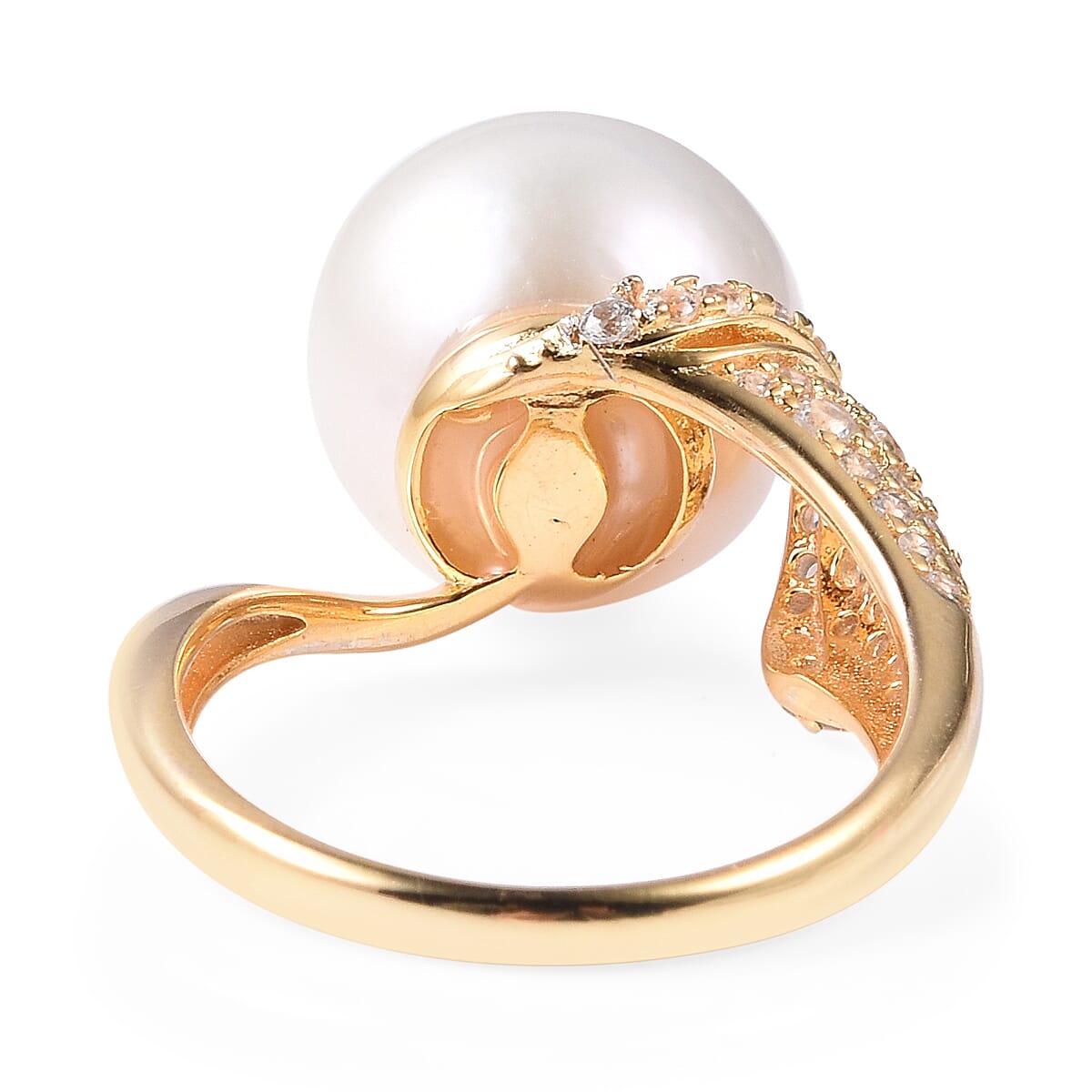 Edison Pearl and White Zircon Solitaire Ring in Gold Plated Sterling Silver 3518236 4