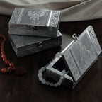 Set of 3 - Elephant Embossed Rectangular Aluminium Oxidized Storage Boxes (Size 16.5x10x4 Inch) - Silver