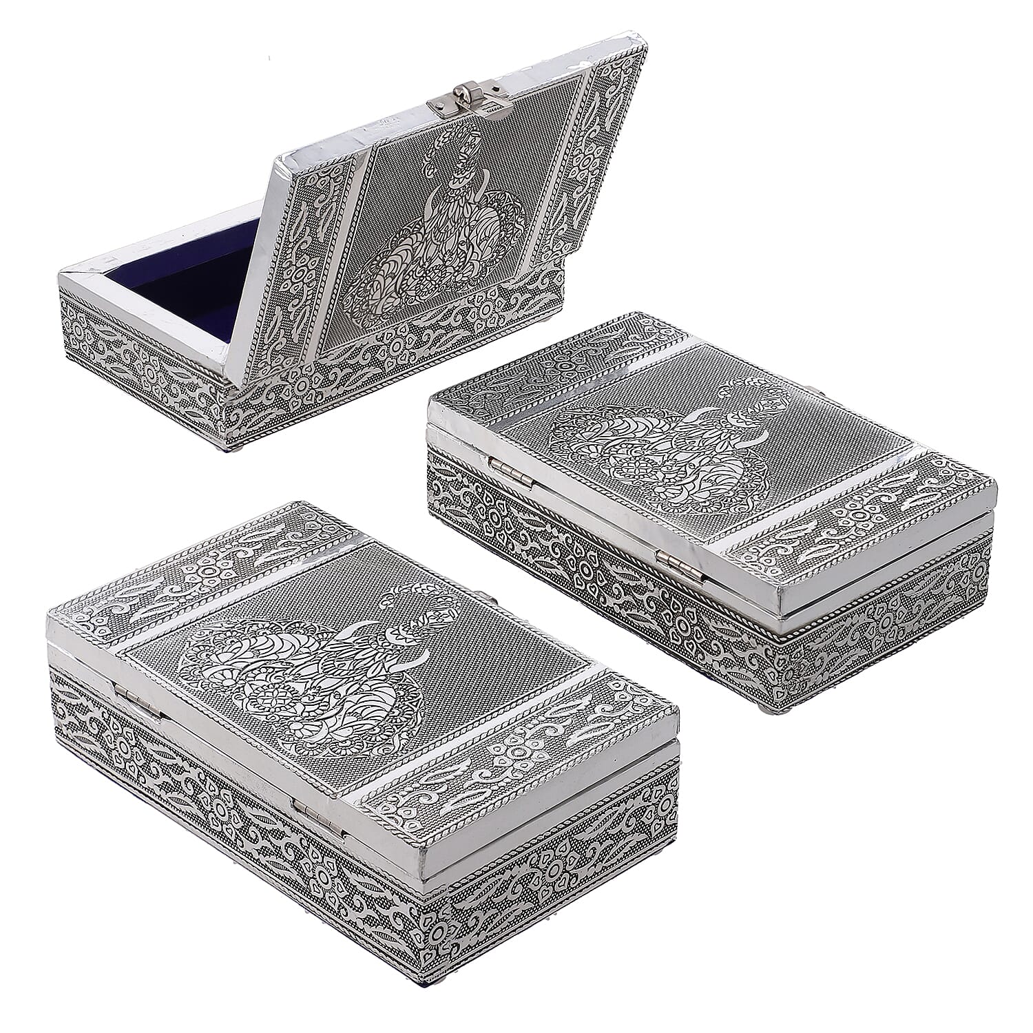 Set of 3 -  Handcrafted Eelephant Embossed Vintage Storage Box 7699849 3