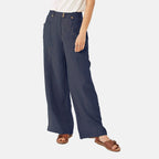 Effortlessly Chic Ladies Linen Full Length Wide Leg Pants (Size 12) - Navy