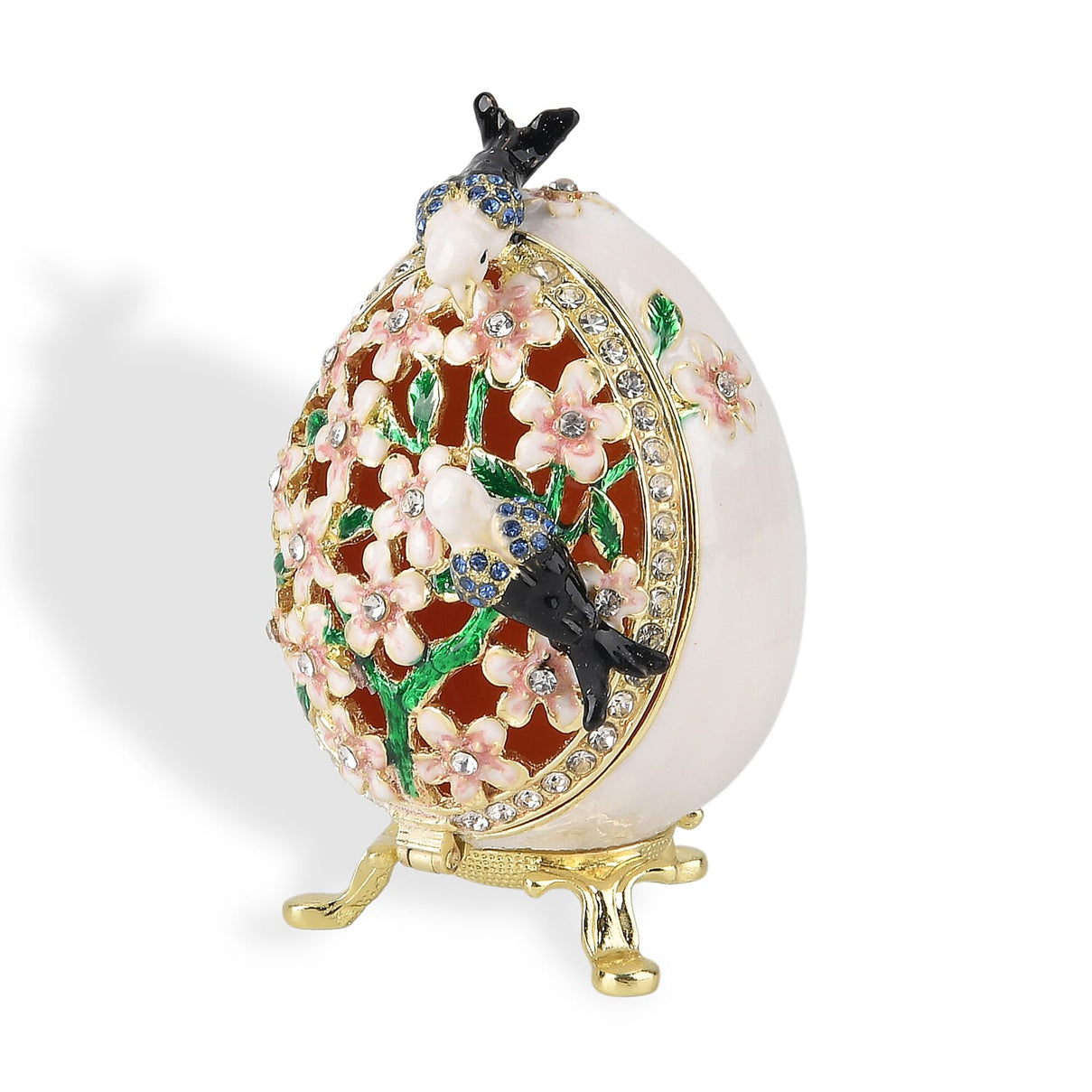 Floral &amp; Crystal Detail Faberge-Style Egg Trinket Box (12x7 cm)  - White &amp; Multicolour V32513959 3