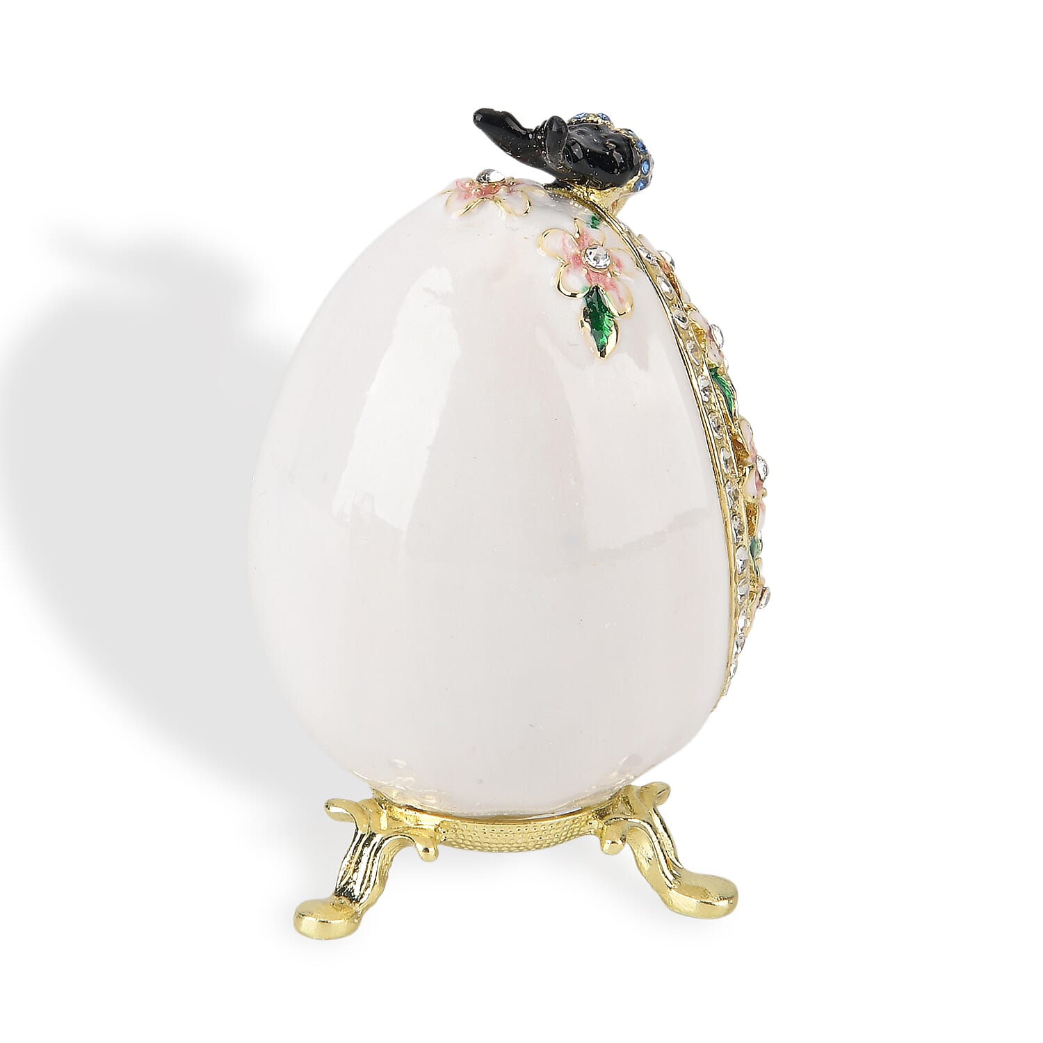 Floral &amp; Crystal Detail Faberge-Style Egg Trinket Box (12x7 cm)  - White &amp; Multicolour V32513959 4