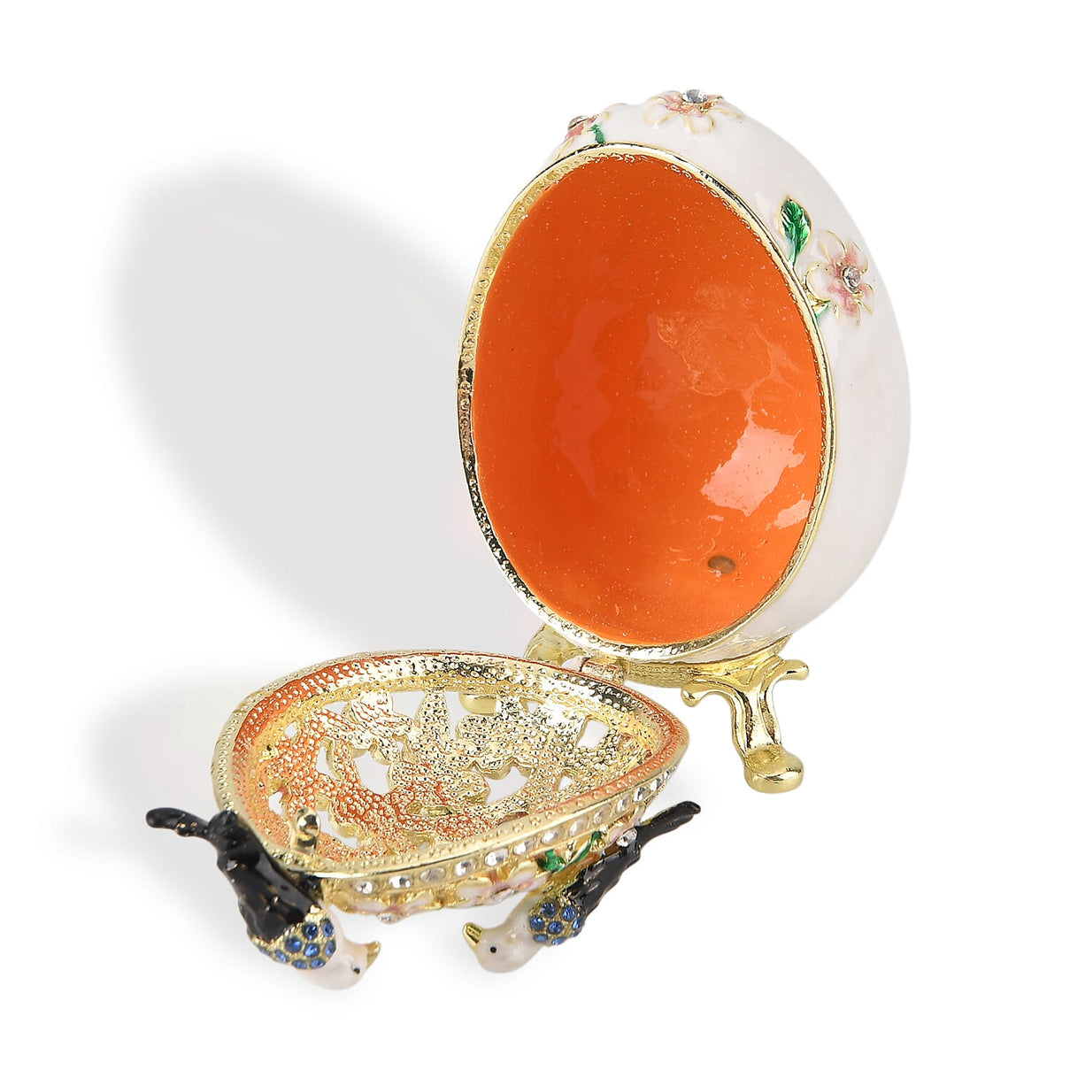 Floral &amp; Crystal Detail Faberge-Style Egg Trinket Box (12x7 cm)  - White &amp; Multicolour V32513959 5