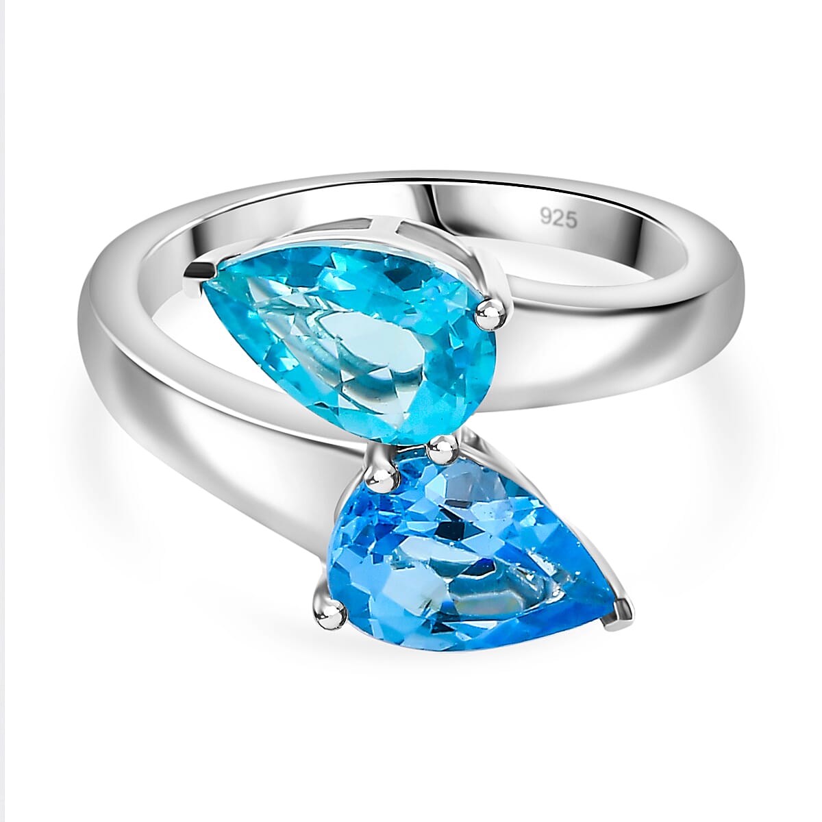 Electric Blue Topaz  Bypass Ring in Rhodium Overlay Sterling Silver 2.95 Ct. 7896459 0