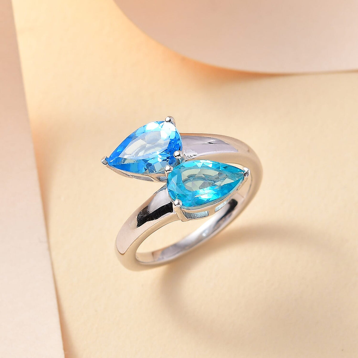 Electric Blue Topaz  Bypass Ring in Rhodium Overlay Sterling Silver 2.95 Ct. 7896459 2