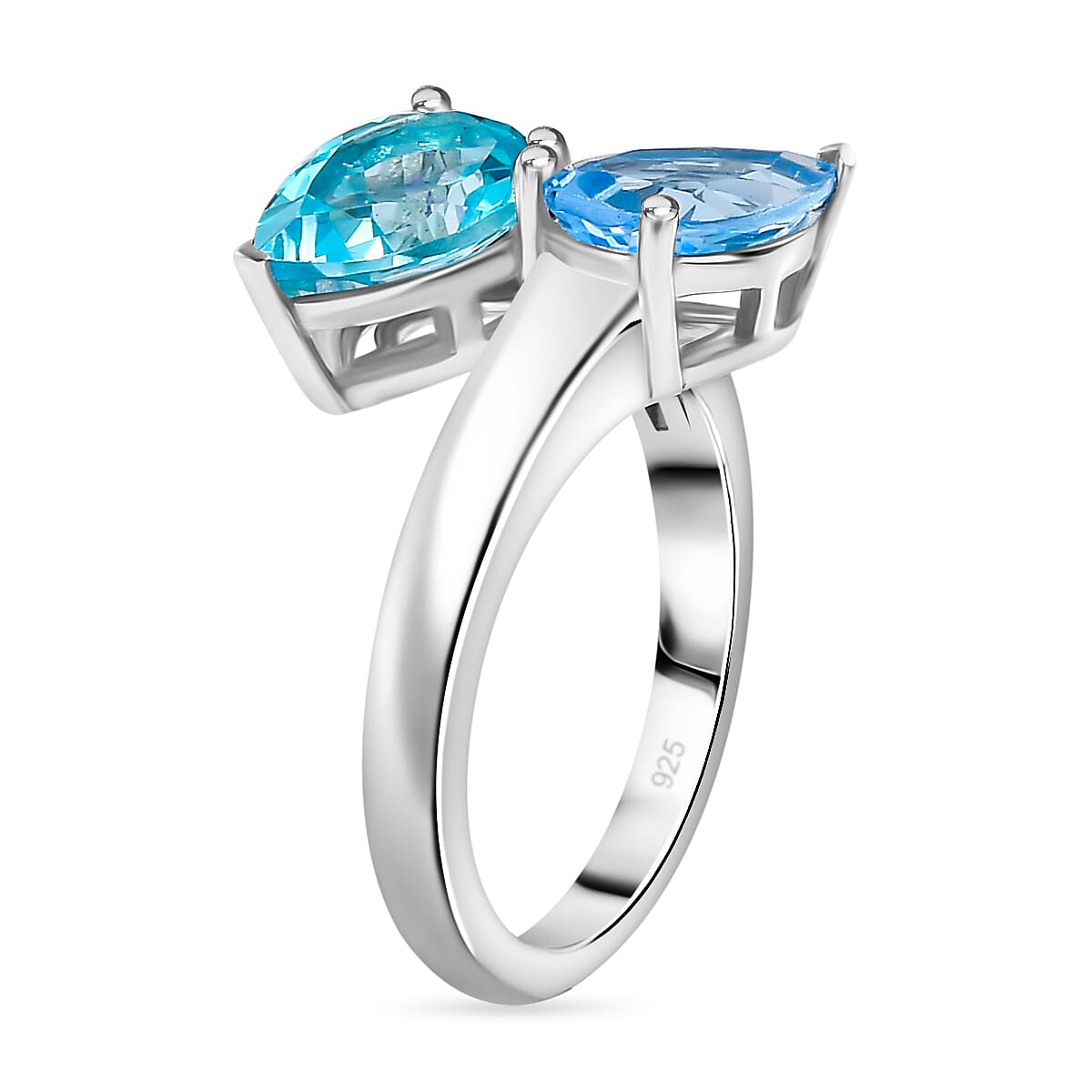 Electric Blue Topaz  Bypass Ring in Rhodium Overlay Sterling Silver 2.95 Ct. 7896459 6