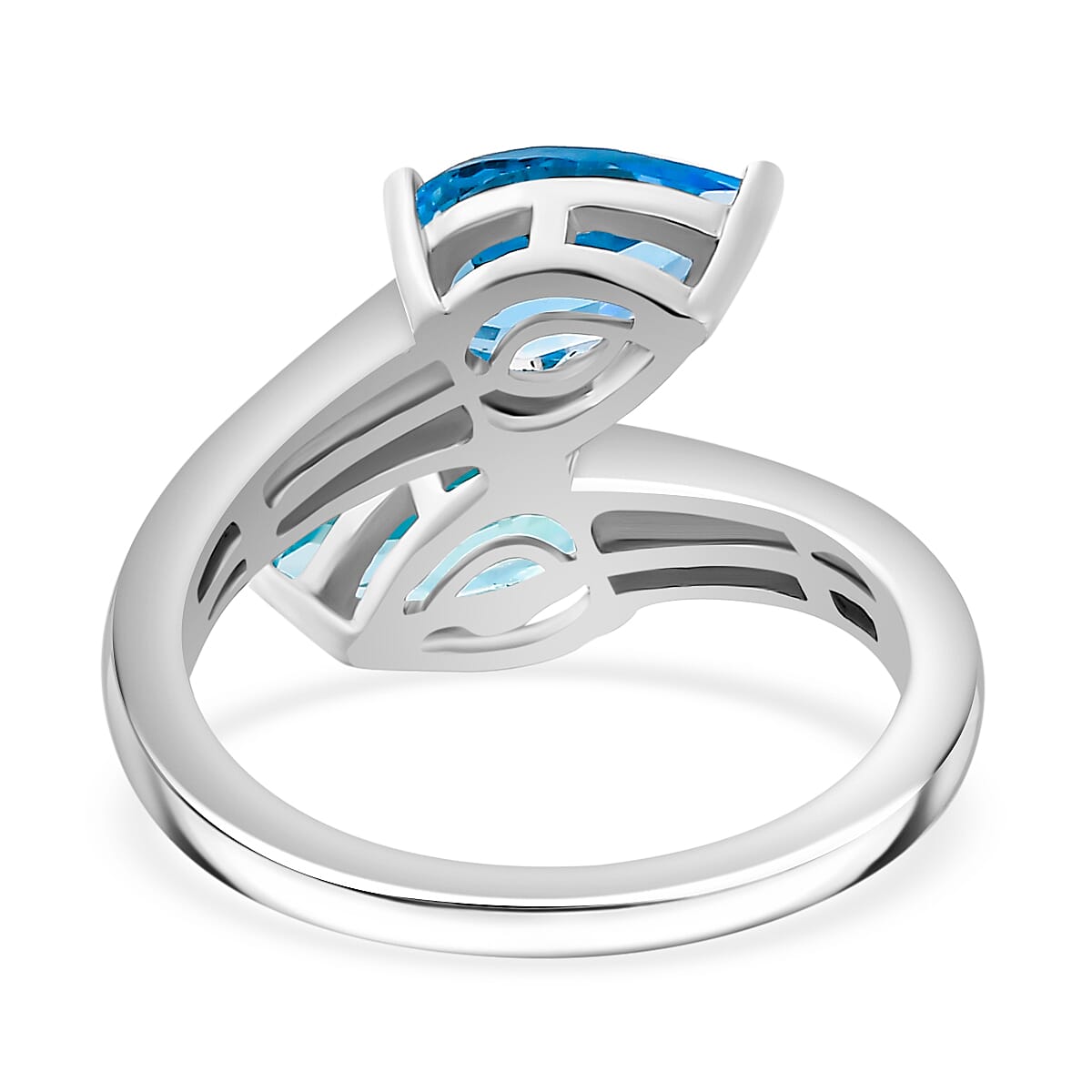 Electric Blue Topaz  Bypass Ring in Rhodium Overlay Sterling Silver 2.95 Ct. 7896459 8
