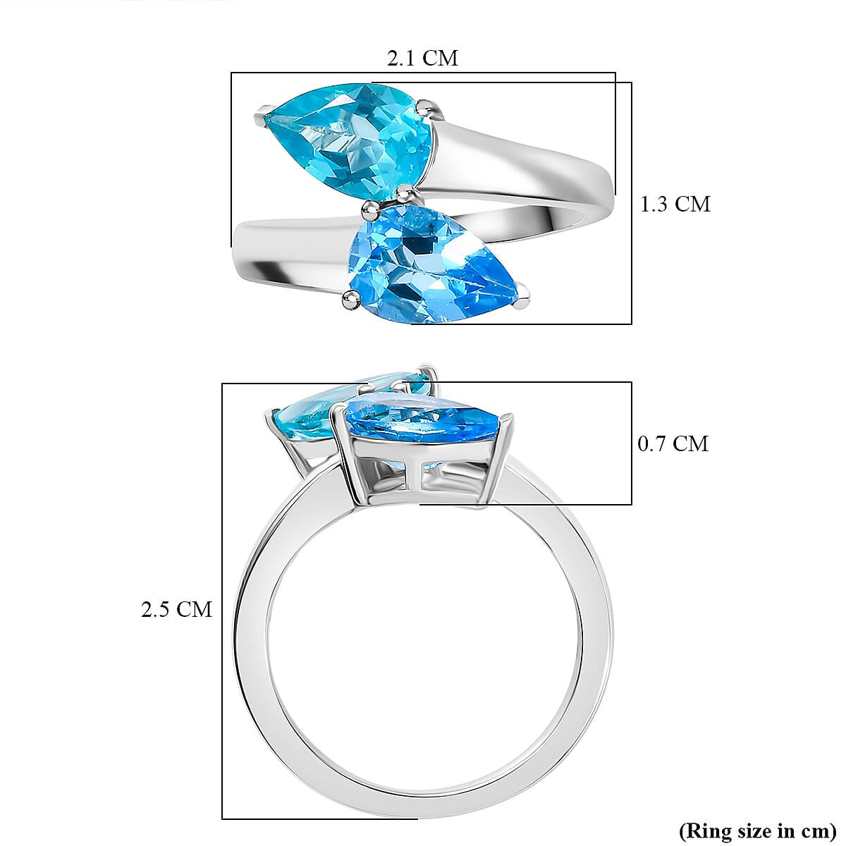 Electric Blue Topaz  Bypass Ring in Rhodium Overlay Sterling Silver 2.95 Ct. 7896459 10