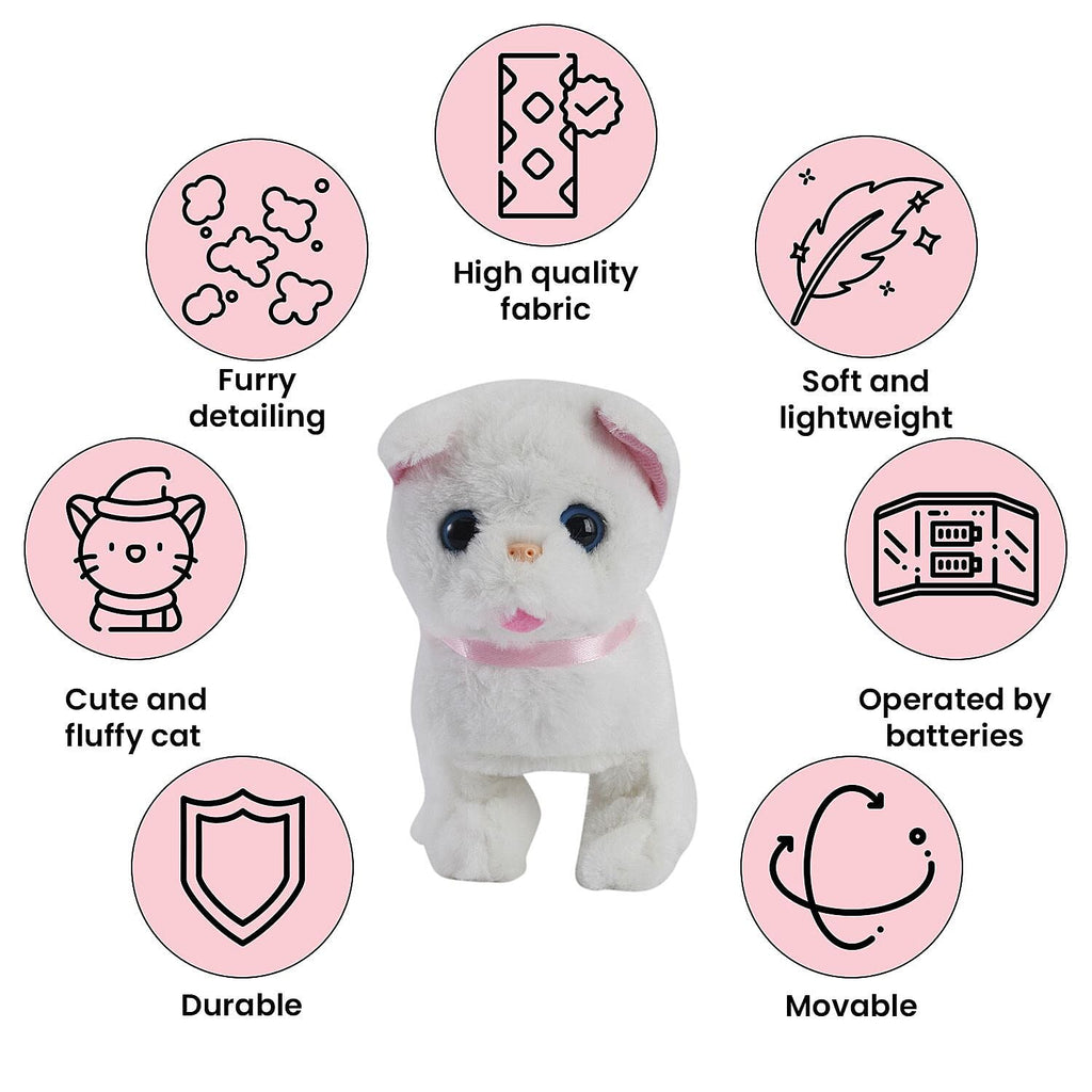 Doorbuster - Electric Walking Plush Cat Toy - White (Size 16x16x7 cm, 2 AA Battery Not Incl.)