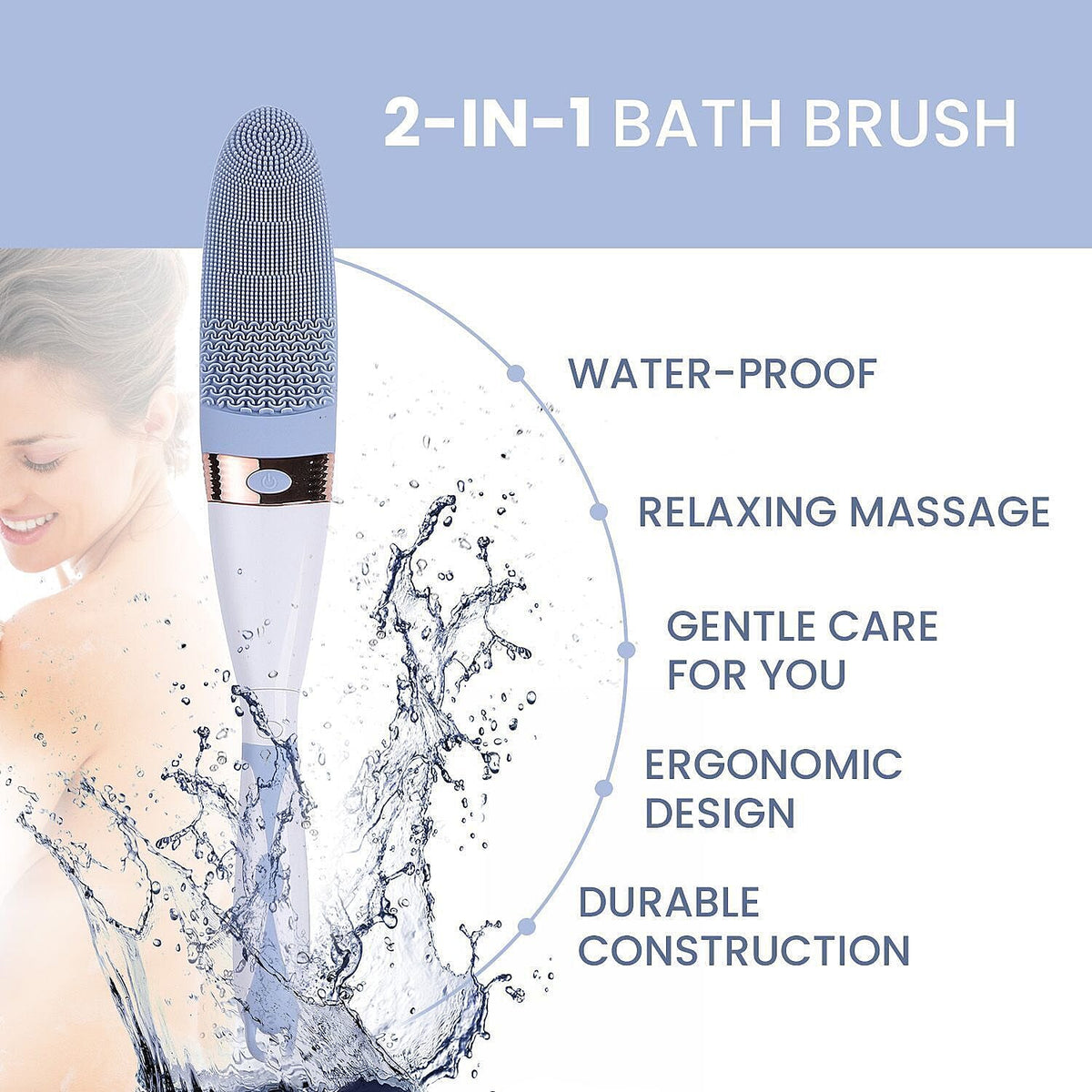 Electric Vibration Long Handle Silicone Bath Brush - Blue ( 2AA Batteries - not Incl.) 3688221 3