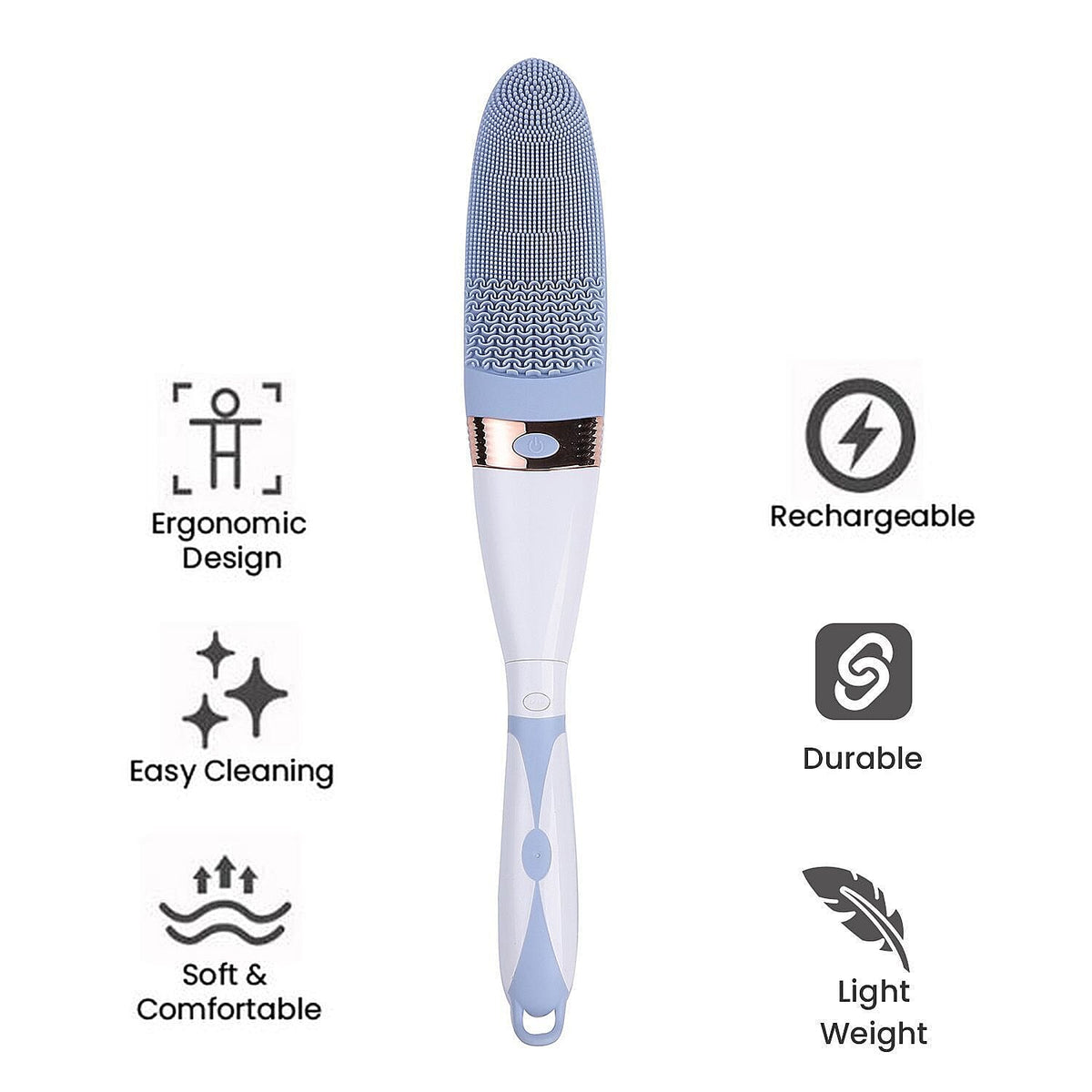 Electric Vibration Long Handle Silicone Bath Brush - Blue ( 2AA Batteries - not Incl.) 3688221 5
