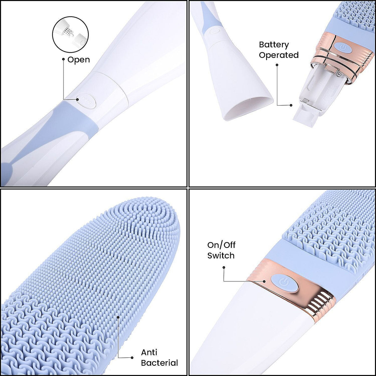 Electric Vibration Long Handle Silicone Bath Brush - Blue ( 2AA Batteries - not Incl.) 3688221 7