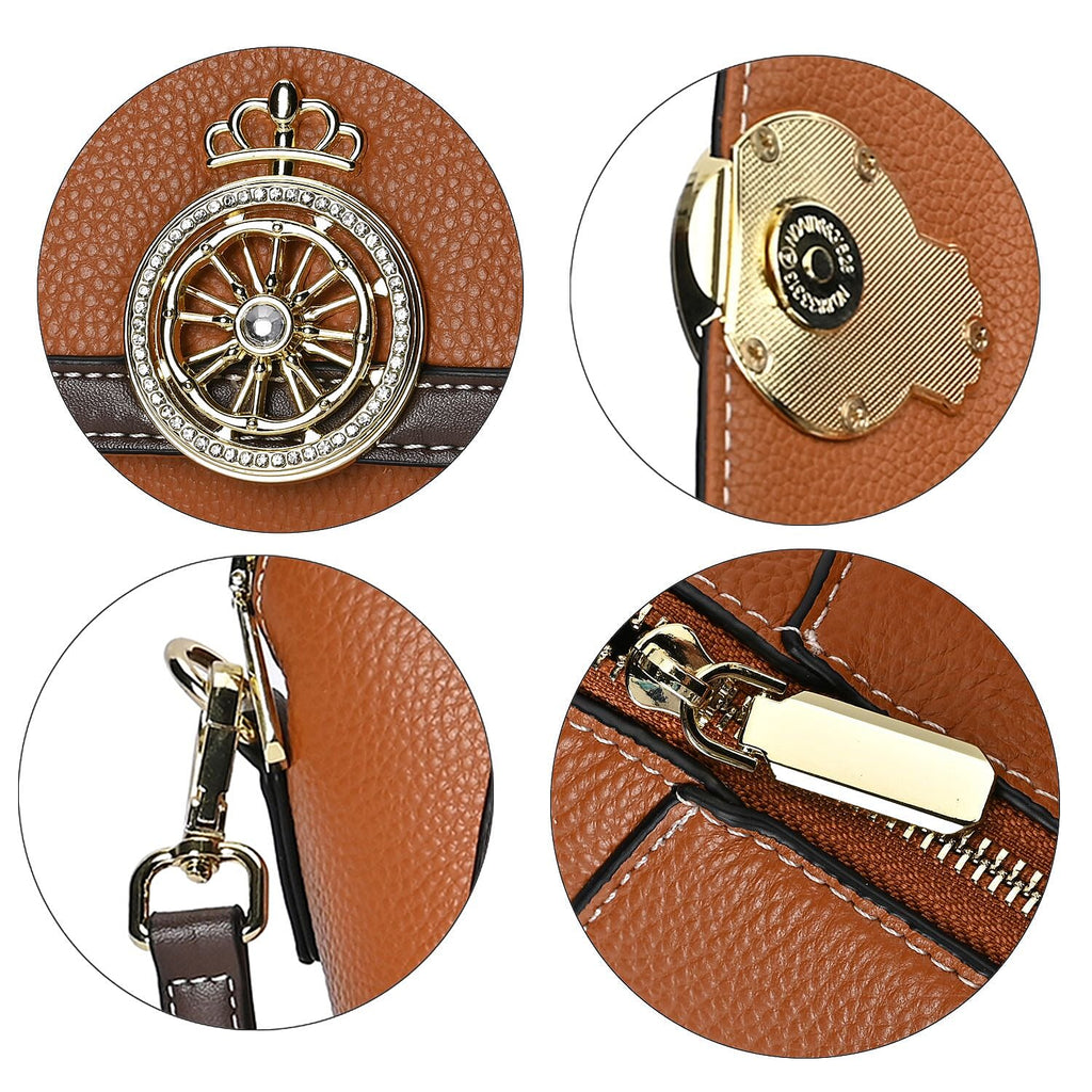 Elegant 100% Genuine Leather Crossbody Bag With Flip Top Zip Closure & Detachable Shoulder Trap - Tan
