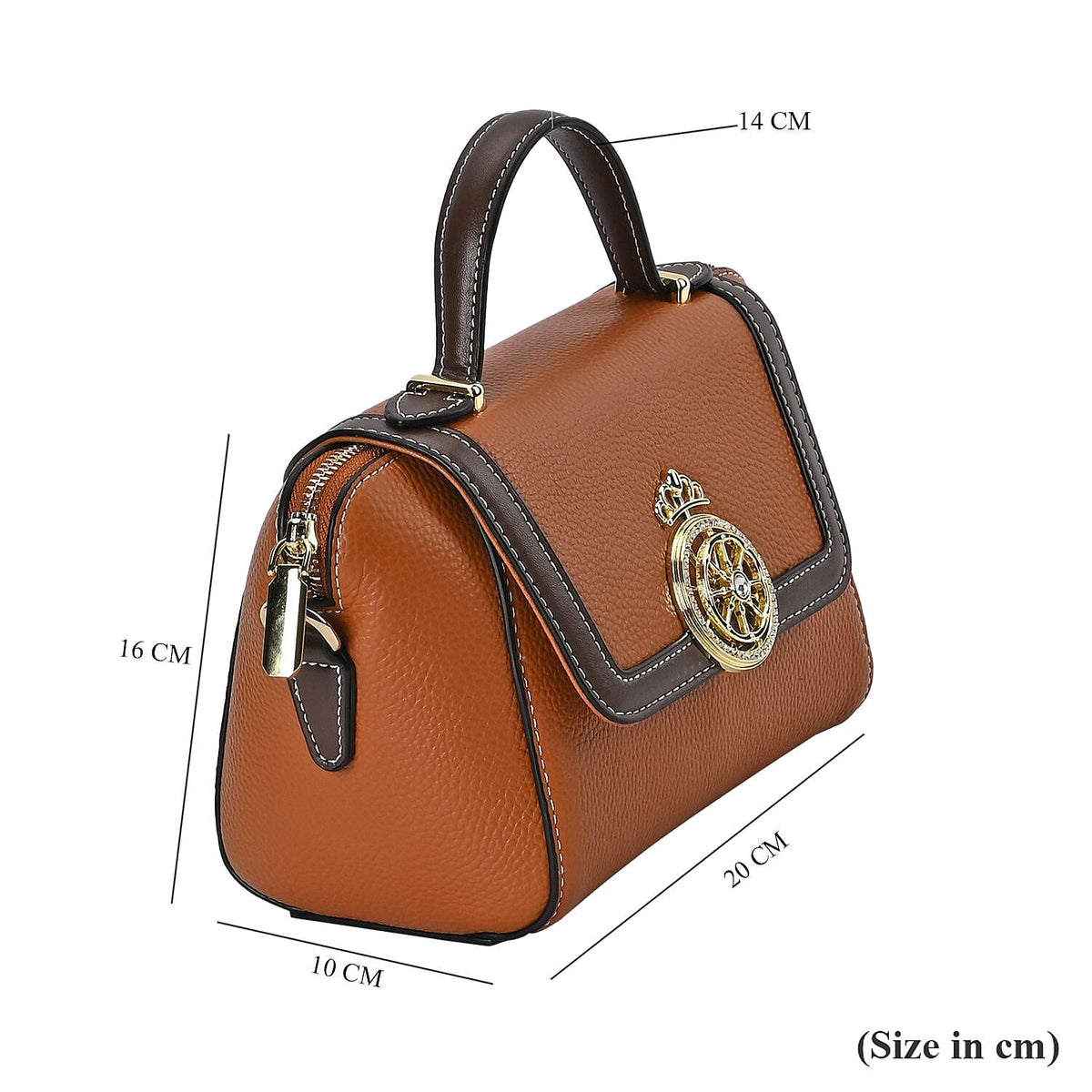 Elegant 100% Genuine Leather Crossbody Bag With Flip Top Zip Closure &amp; Detachable Shoulder Trap - Tan 7590752 6