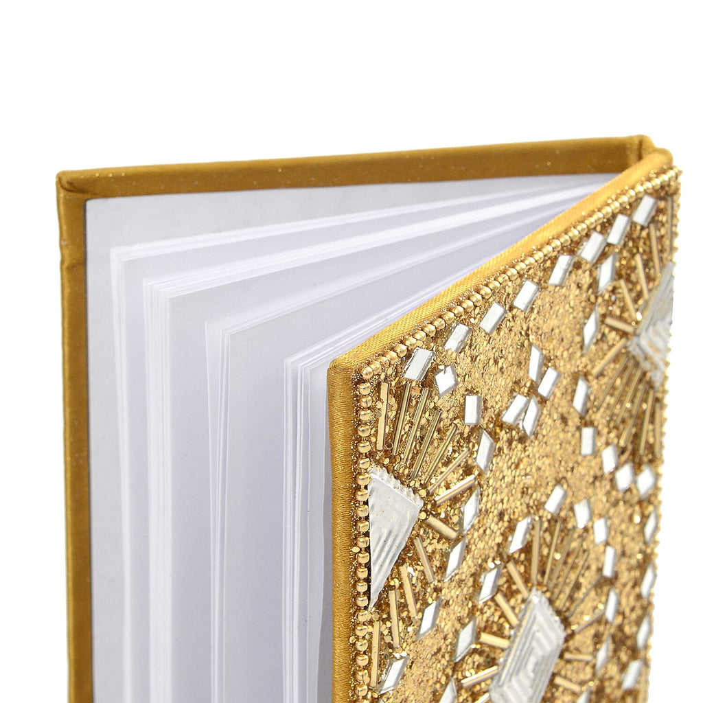 Elegant 7-Piece Beaded Stationery Set - 1 Beaded Box, 1 Diary, 5 Beaded Pens - Yellow