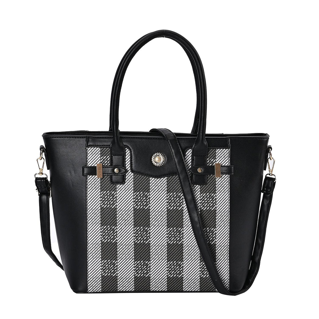 Elegant Checker Pattern Crossbody Bag With Handle Drop - Black 7564950 0