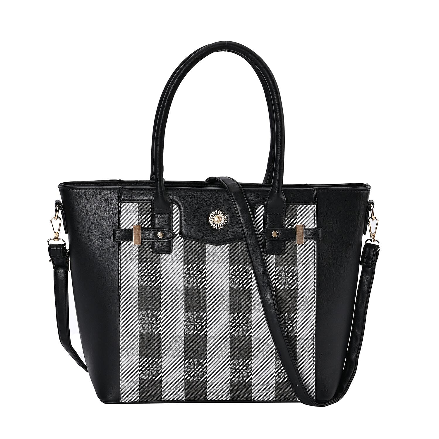Elegant Checker Pattern Crossbody Bag With Handle Drop - Black 7564950 0