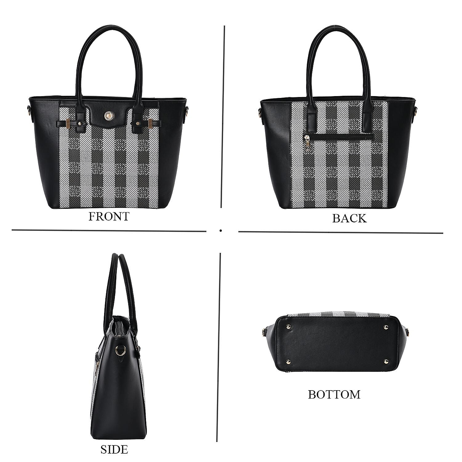 Elegant Checker Pattern Crossbody Bag With Handle Drop - Black 7564950 4