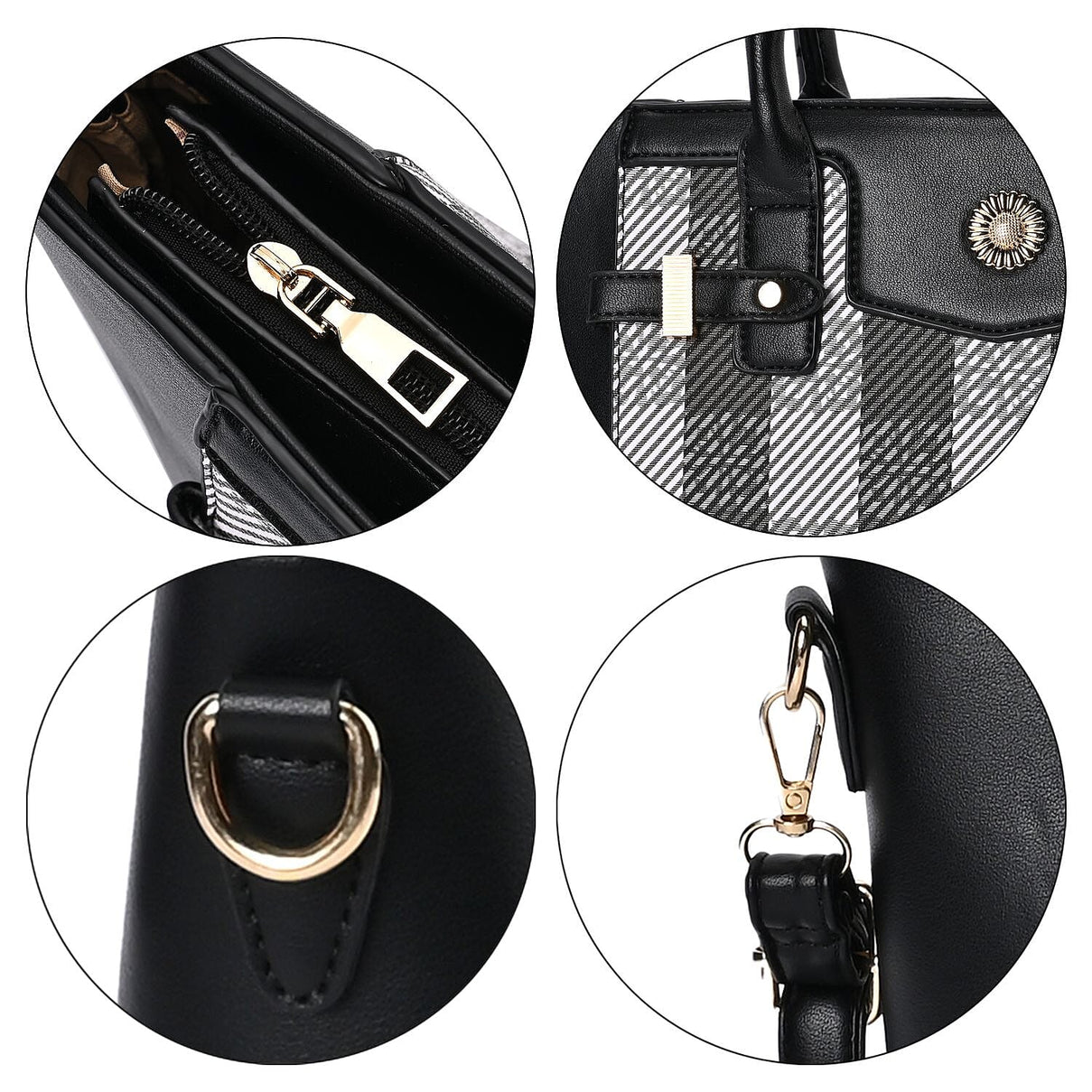 Elegant Checker Pattern Crossbody Bag With Handle Drop - Black 7564950 6