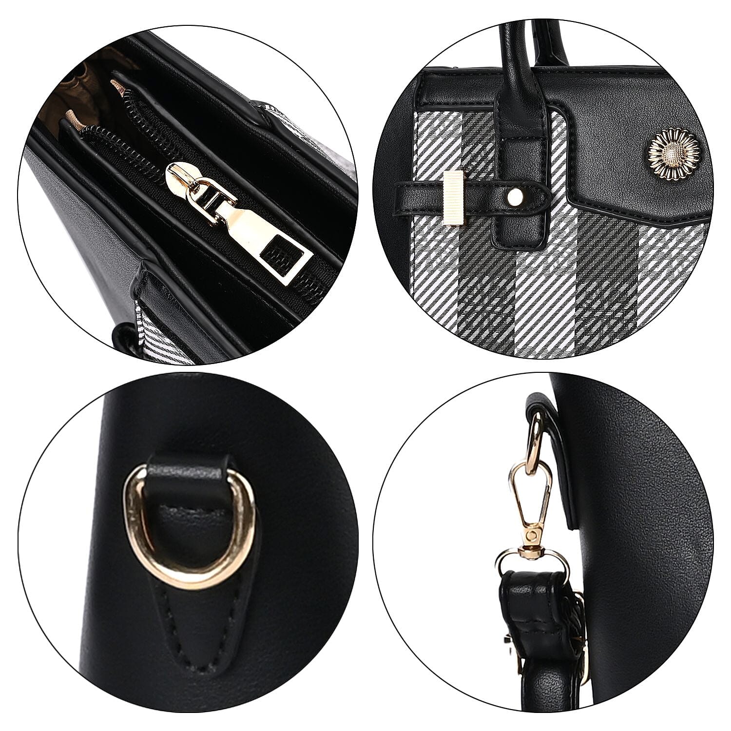 Elegant Checker Pattern Crossbody Bag With Handle Drop - Black 7564950 6