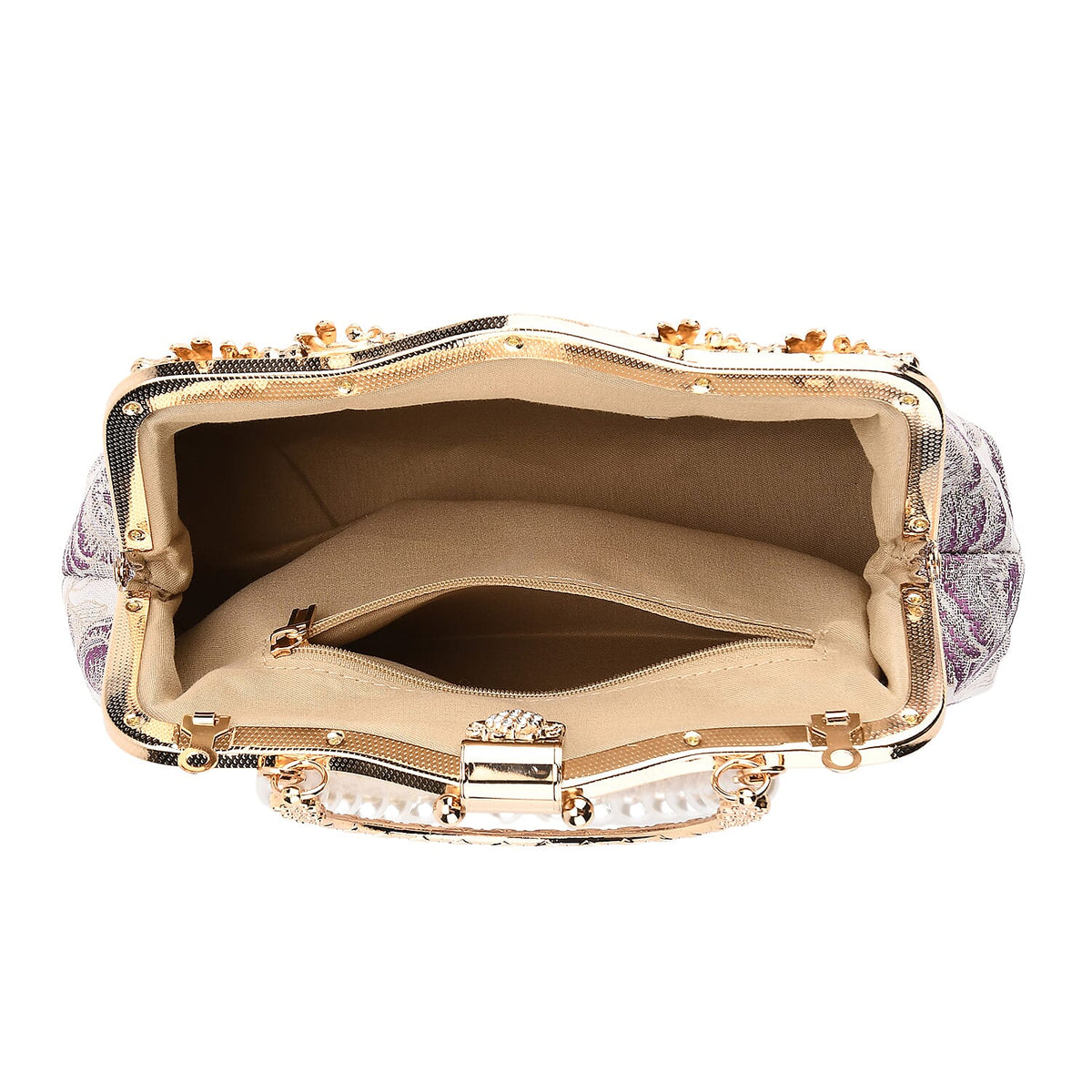 Elegant Embroidery Crystal Clutch Bag with Pearl Handle - White &amp; Purple 8245087 6