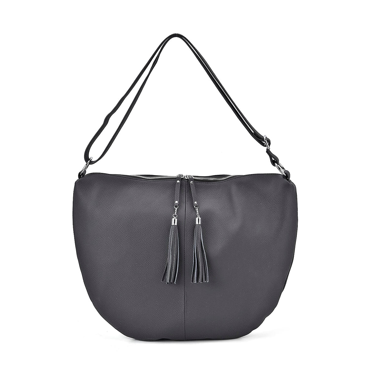 Hong Kong Closeout - Solid 100% Genuine Leather Crossbody Bag with Tassel Chain - Black 8042187 0