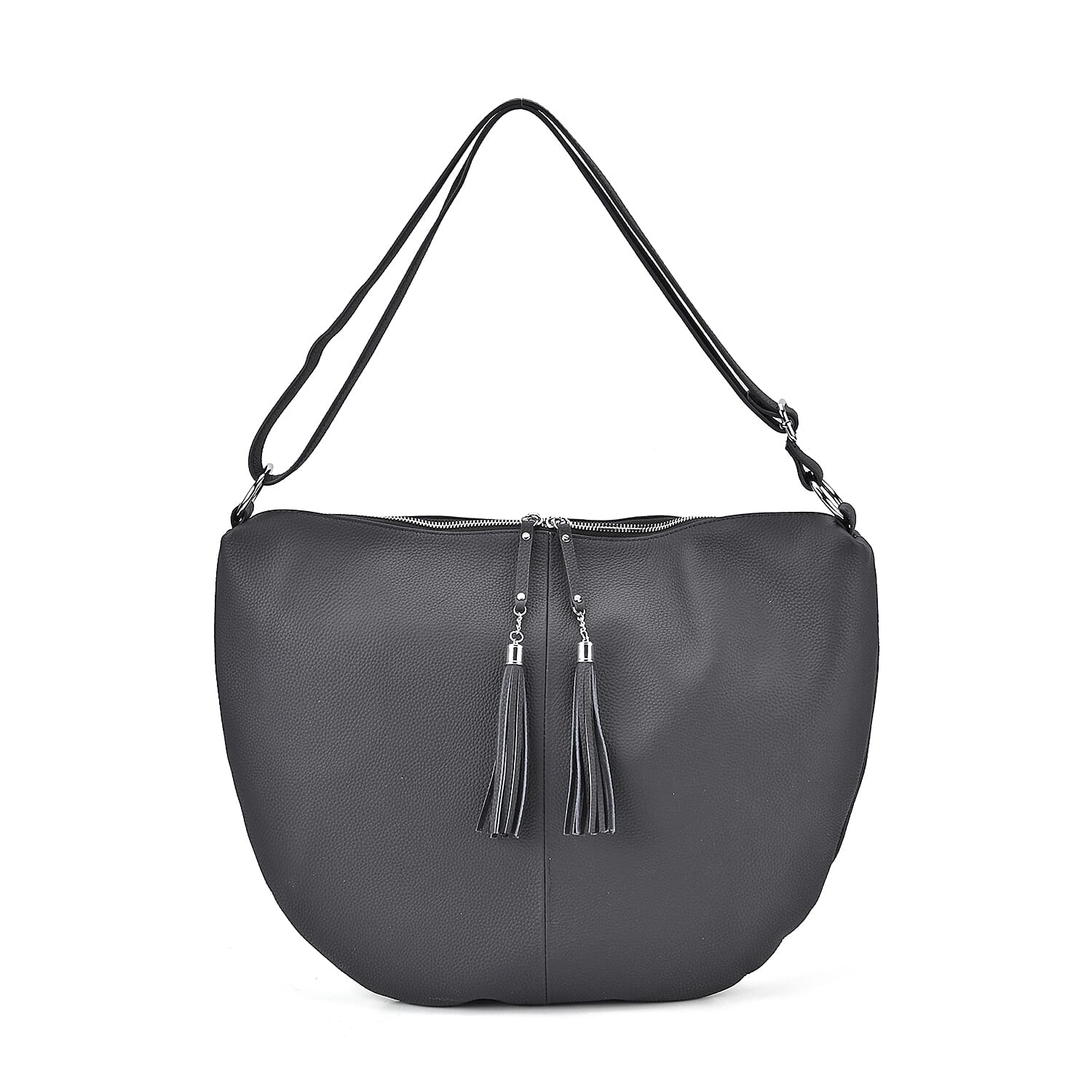 Hong Kong Closeout - Solid 100% Genuine Leather Crossbody Bag with Tassel Chain - Black 8042187 0