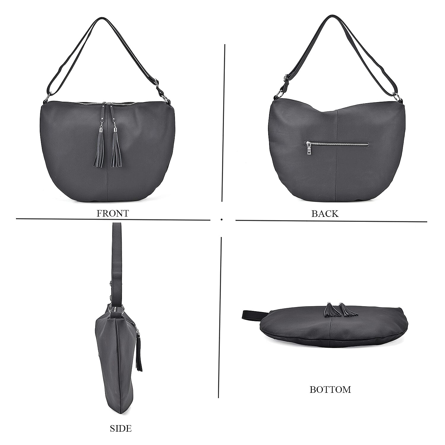 Hong Kong Closeout - Solid 100% Genuine Leather Crossbody Bag with Tassel Chain - Black 8042187 3