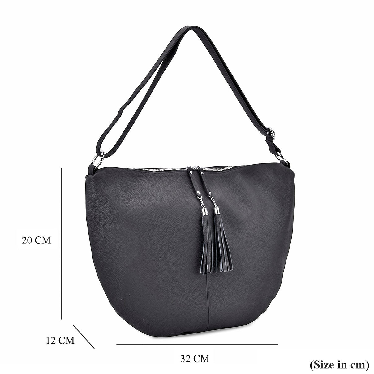 Hong Kong Closeout - Solid 100% Genuine Leather Crossbody Bag with Tassel Chain - Black 8042187 6