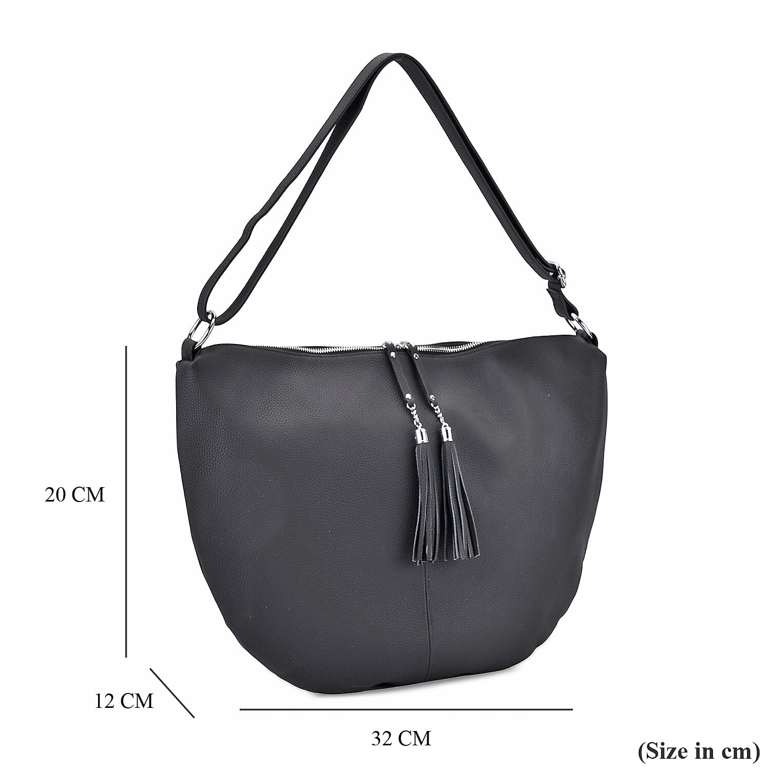 Hong Kong Closeout - Solid 100% Genuine Leather Crossbody Bag with Tassel Chain - Black 8042187 6