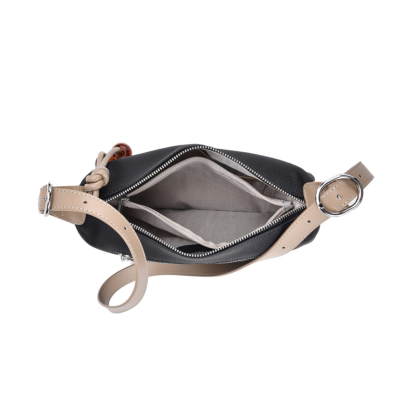Elegant Genuine Leather Curved Shoulder Bag with Adjustable Strap - Black 8040245 3