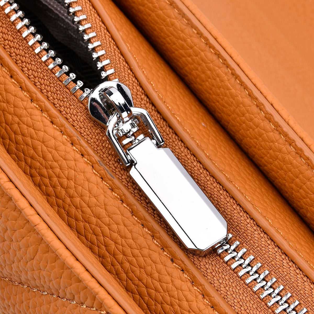 Elegant Genuine Leather Quilted Chevron Pattern Shoulder Bag with Chain Strap - Tan V32667597 6