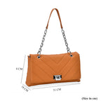 Elegant Genuine Leather Quilted Chevron Pattern Shoulder Bag with Chain Strap - Tan