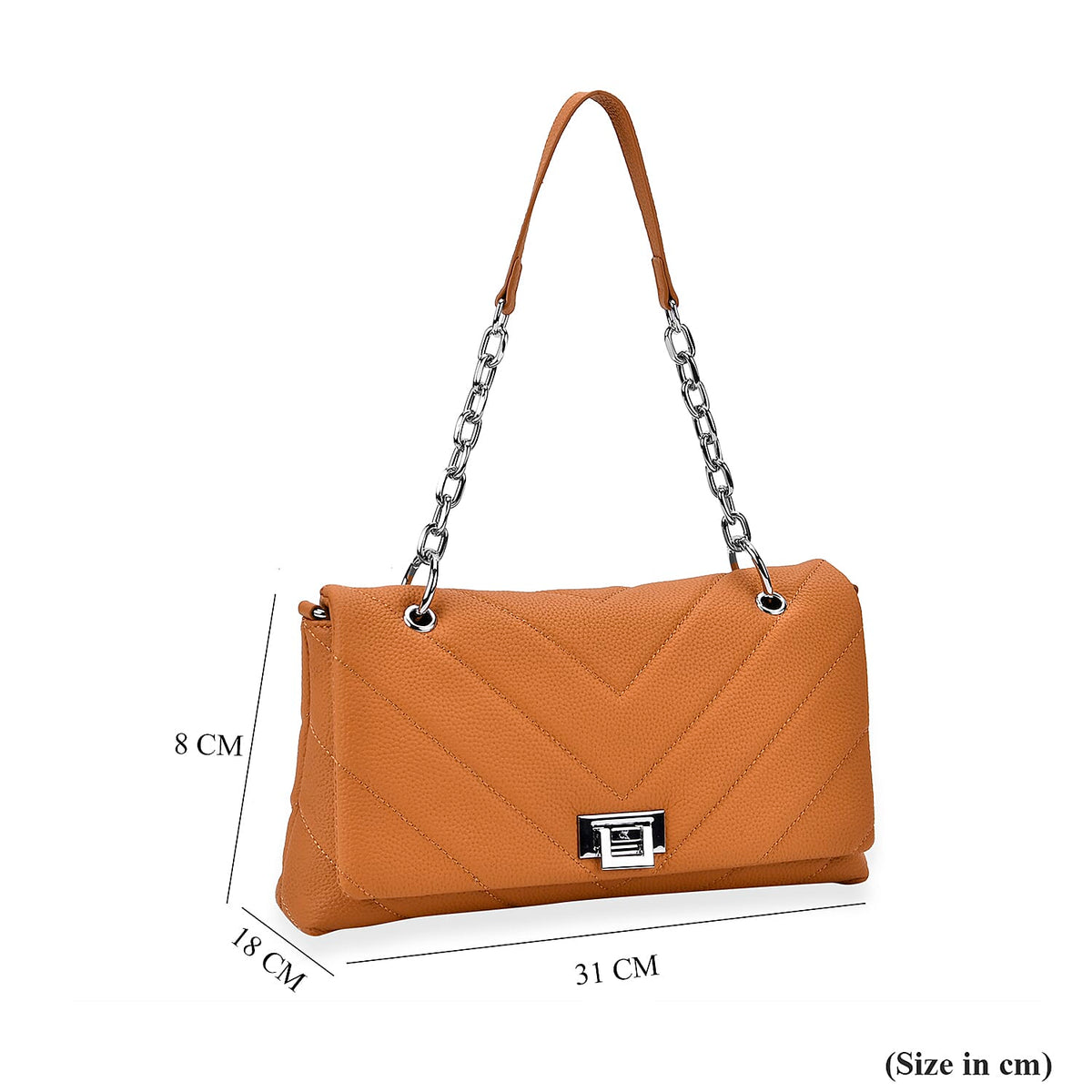 Elegant Genuine Leather Quilted Chevron Pattern Shoulder Bag with Chain Strap - Tan V32667597 7