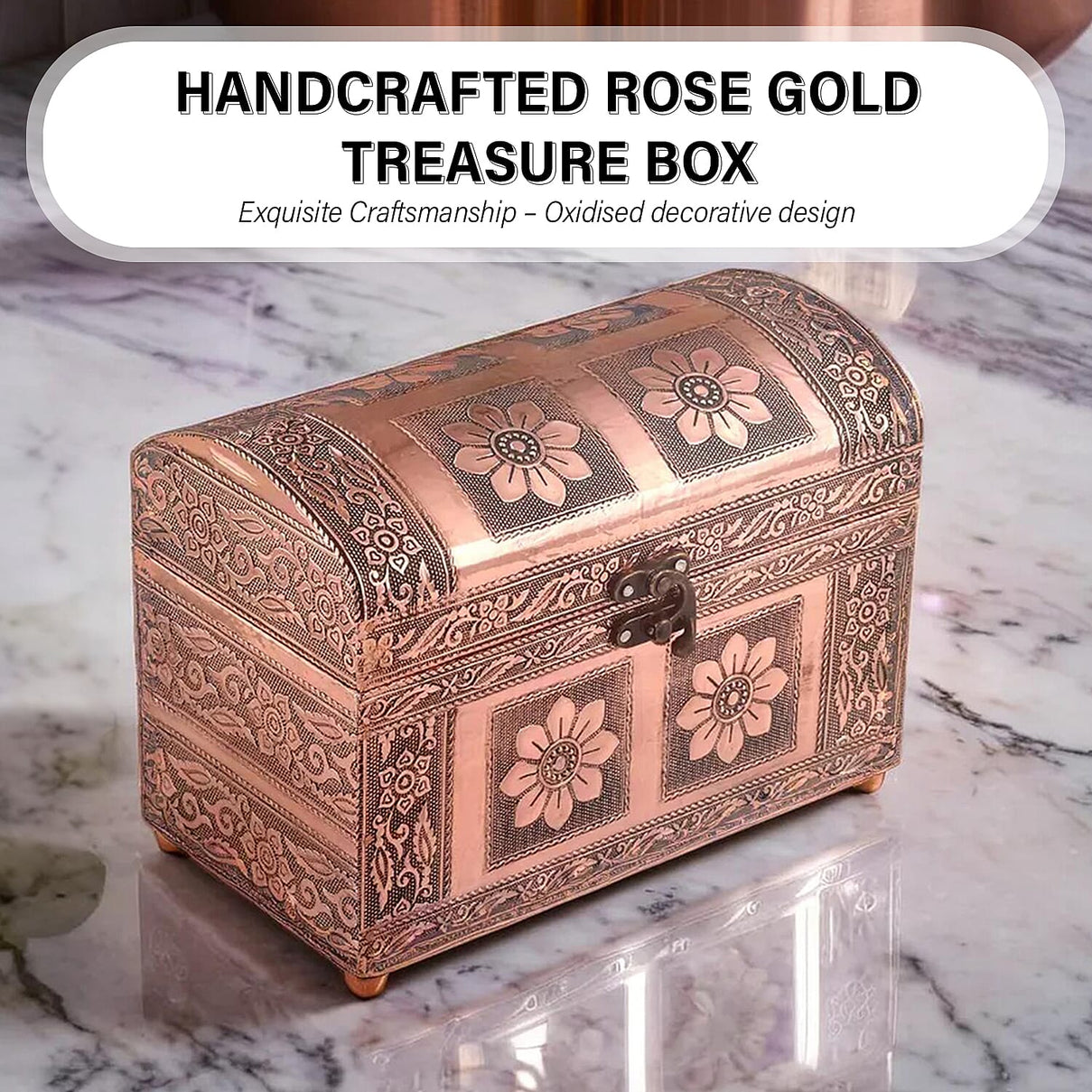 Elegant Handcrafted Treasure Box with Secure Clasp &amp; Protective Interior (Size 20x11x14 cm) - Rose Gold 7979284 2