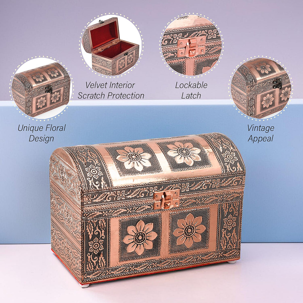 Elegant Handcrafted Treasure Box with Secure Clasp &amp; Protective Interior (Size 20x11x14 cm) - Rose Gold 7979284 4
