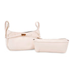 Elegant Hobo Bag with Front Lock and Pouch Set - Off White