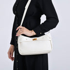 Elegant Hobo Bag with Front Lock and Pouch Set - Off White