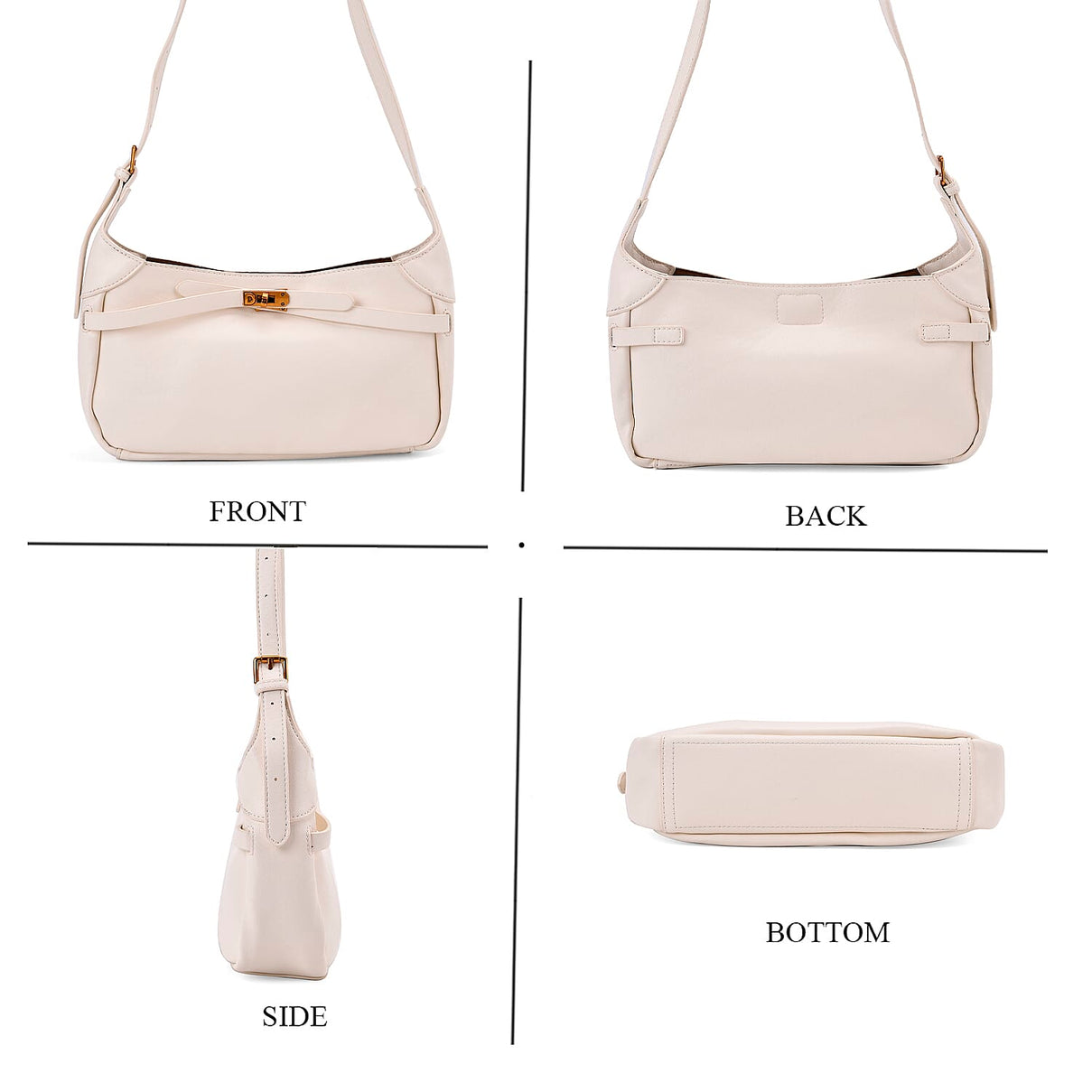 Elegant Hobo Bag with Front Lock and Pouch Set - Off White V32491346 4